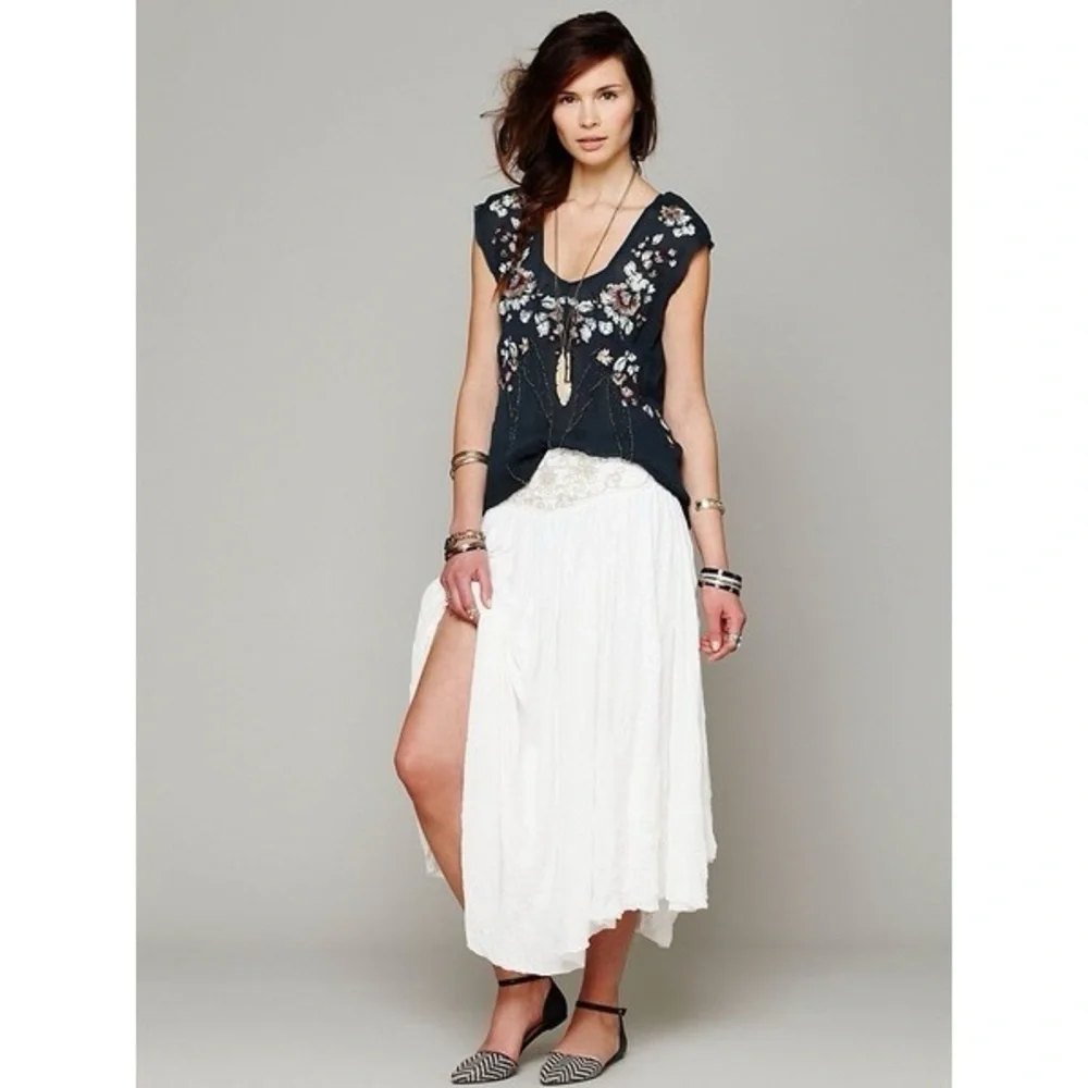 Free People Rhiannon Convertible Embroidered Waist Handkerchief Hem Maxi Skirt M - Picture 2 of 12